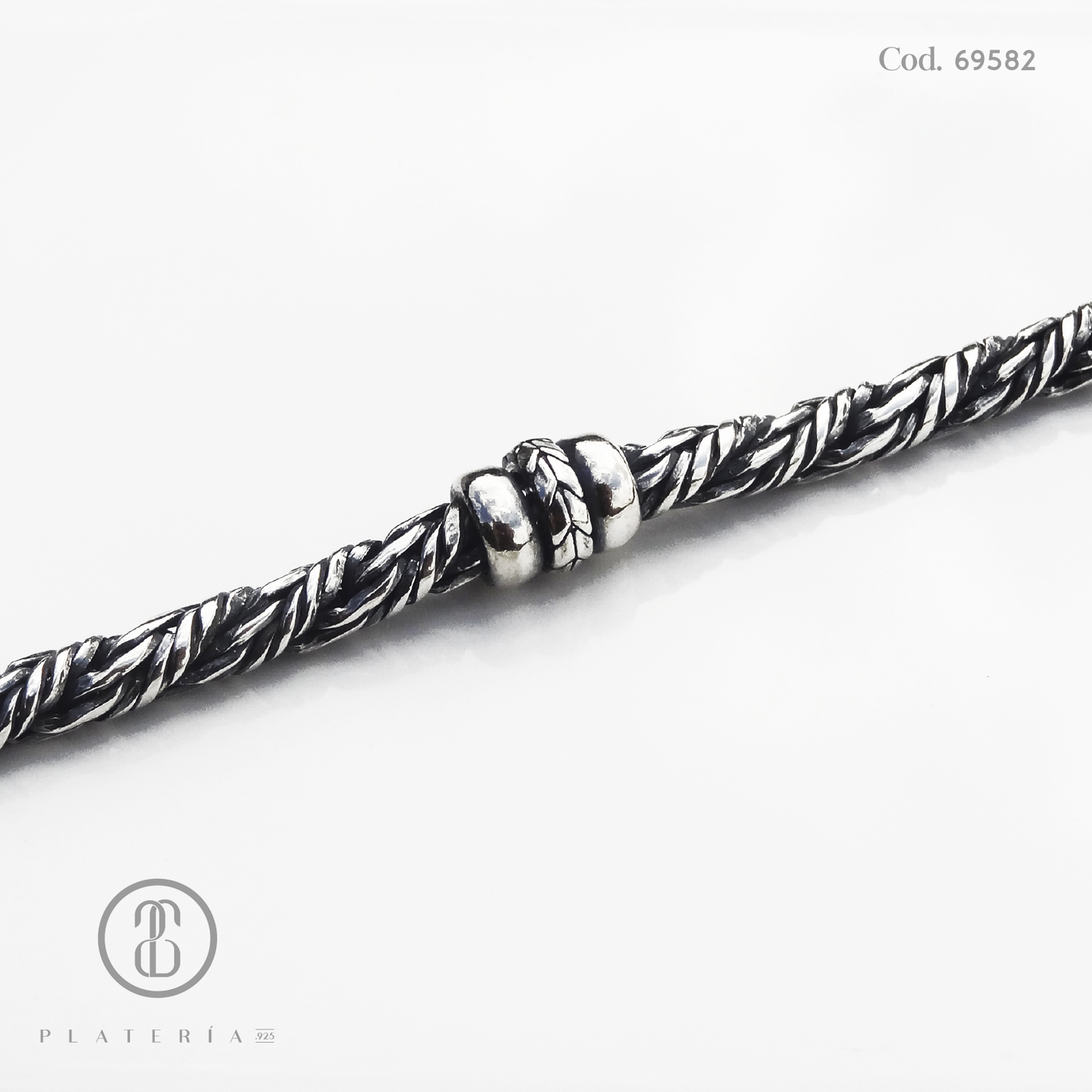 PULSERA TIPO MECATE 21CM OXIDADA PLATA.925