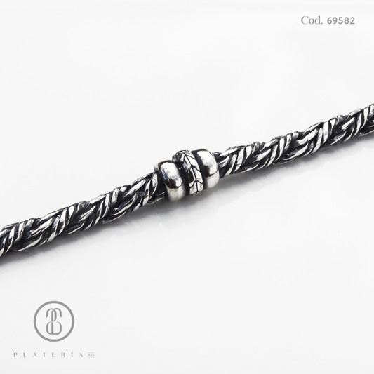 PULSERA TIPO MECATE 21CM OXIDADA PLATA.925