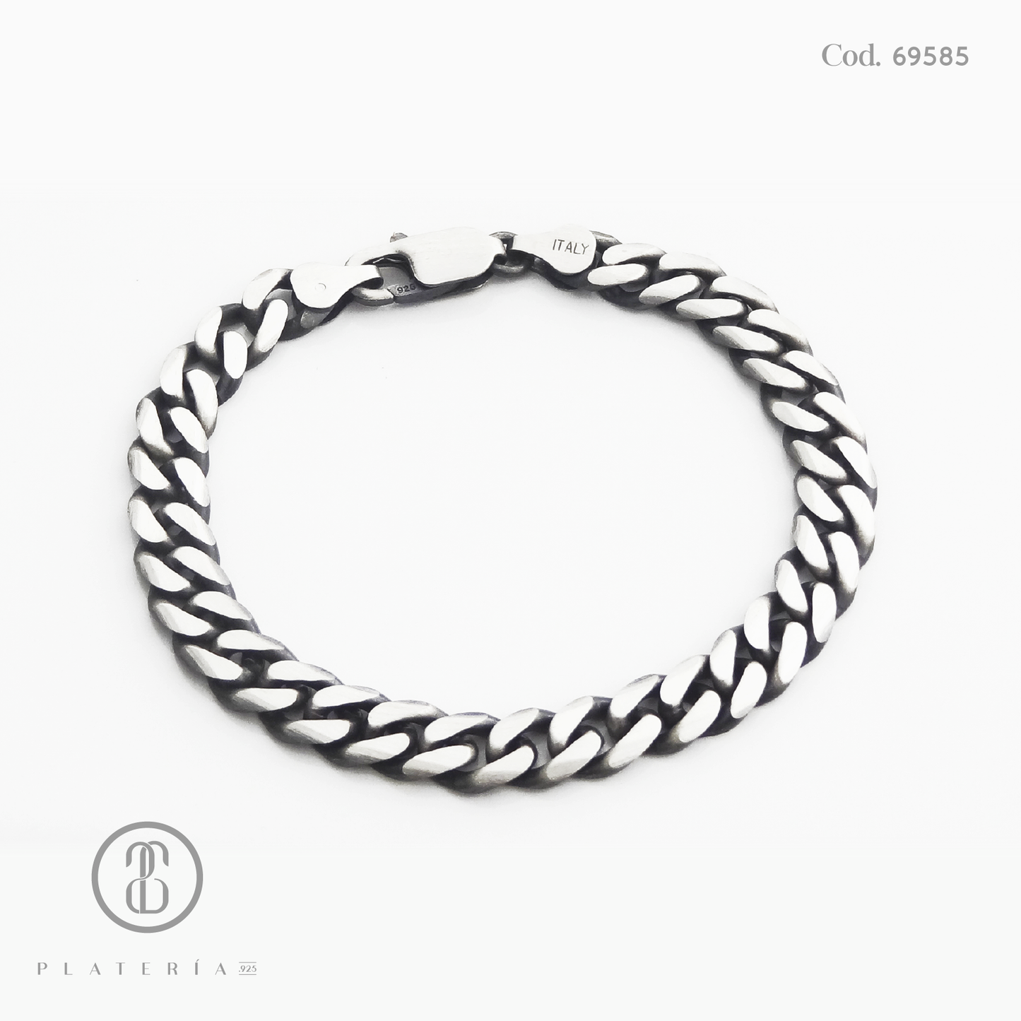 PULSERA MARTILLADA 21CM OXIDADA PLATA.925