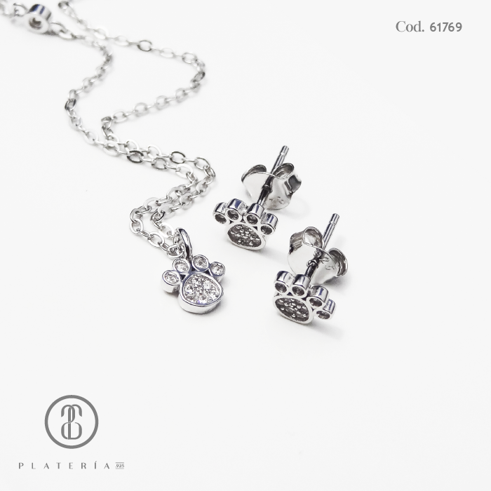 JUEGO RODINADO HUELLITA PLATA.925