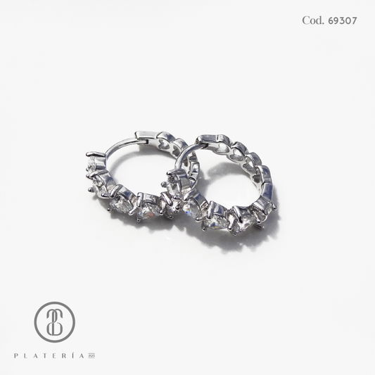 HUGGIE RODINADO CORAZONES ZIRCON 14MM PLATA.925