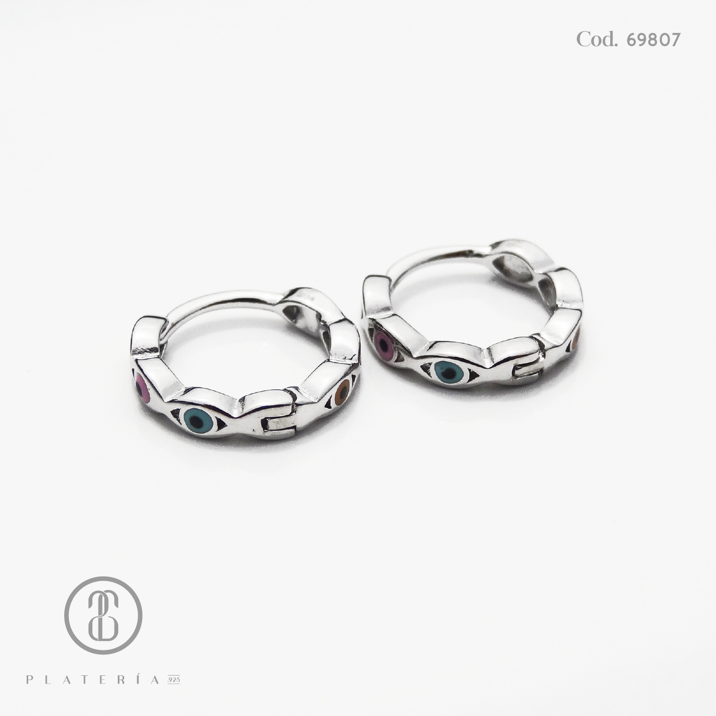 HUGGIE RODINADO OJITOS DE COLORES PLATA.925