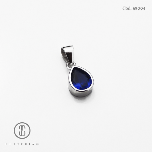 JUEGO RODINADO GOTA ZIRCON AZUL PLATA.925