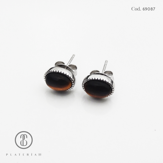 ARETE RODINADO OJO TIGRE PLATA.925