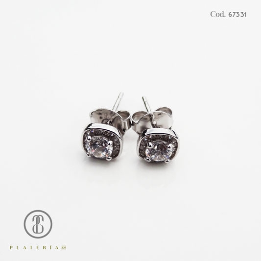 ARETE RODINADO CUADRITO ZIRCON PLATA.925