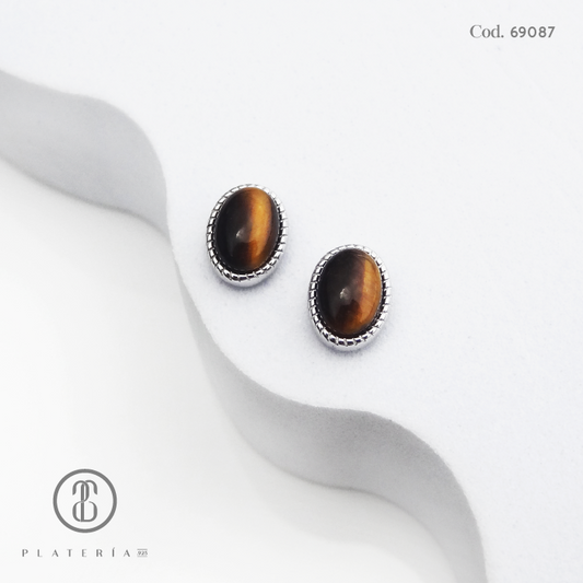 ARETE RODINADO OJO TIGRE PLATA.925