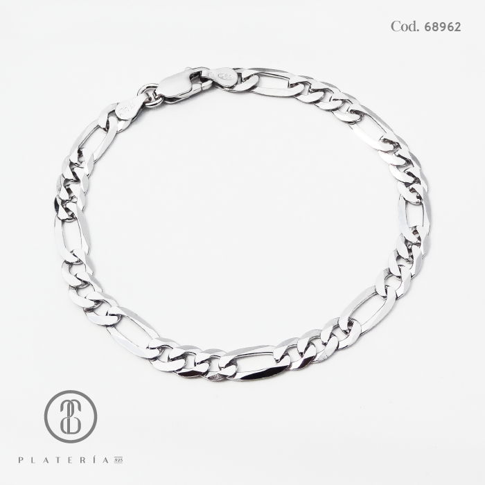 PULSERA FIGARO RODINADA 20CM PLATA.925