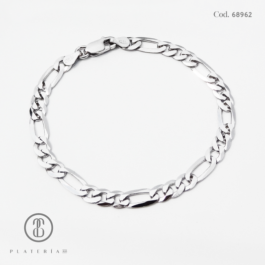 PULSERA FIGARO RODINADA 20CM PLATA.925