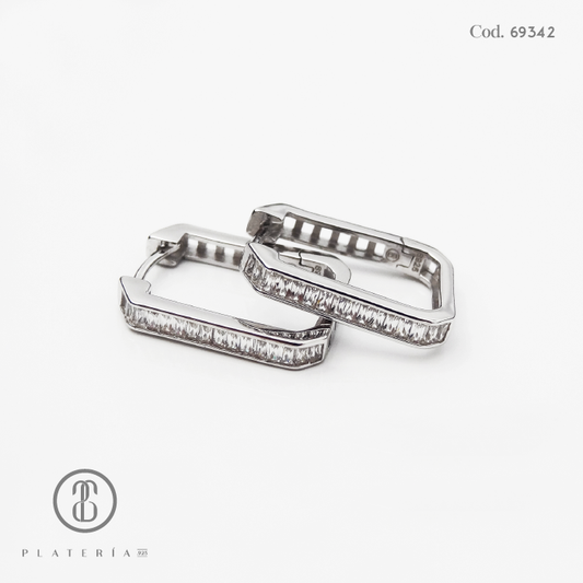 HUGGIE RODINADO 17X12MM CUADRADO ZIRCON PLATA.925