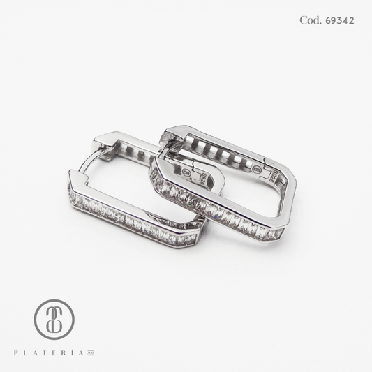 HUGGIE RODINADO 17X12MM CUADRADO ZIRCON PLATA.925