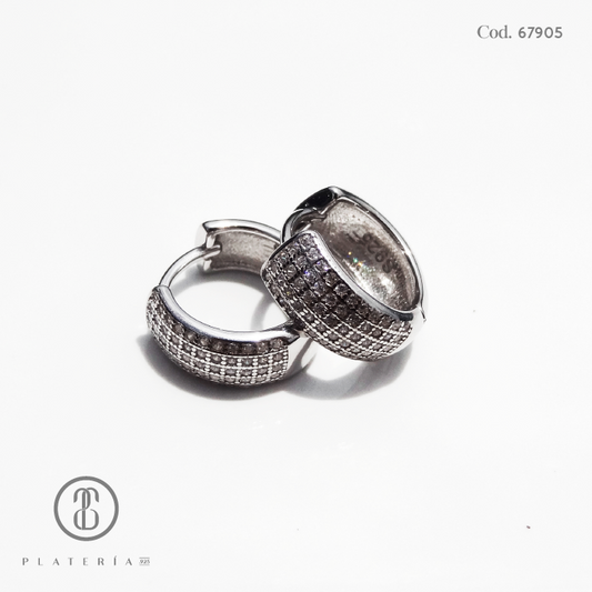 HUGGIE RODINADO 14MM PAVE PLATA.925
