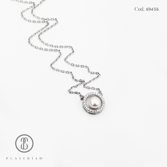 GARGANTILLA RODINADA PERLA CULTIVADA PLATA.925