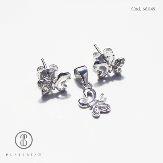 JUEGO RODINADO MARIPOSA PEQUEÑA PLATA.925