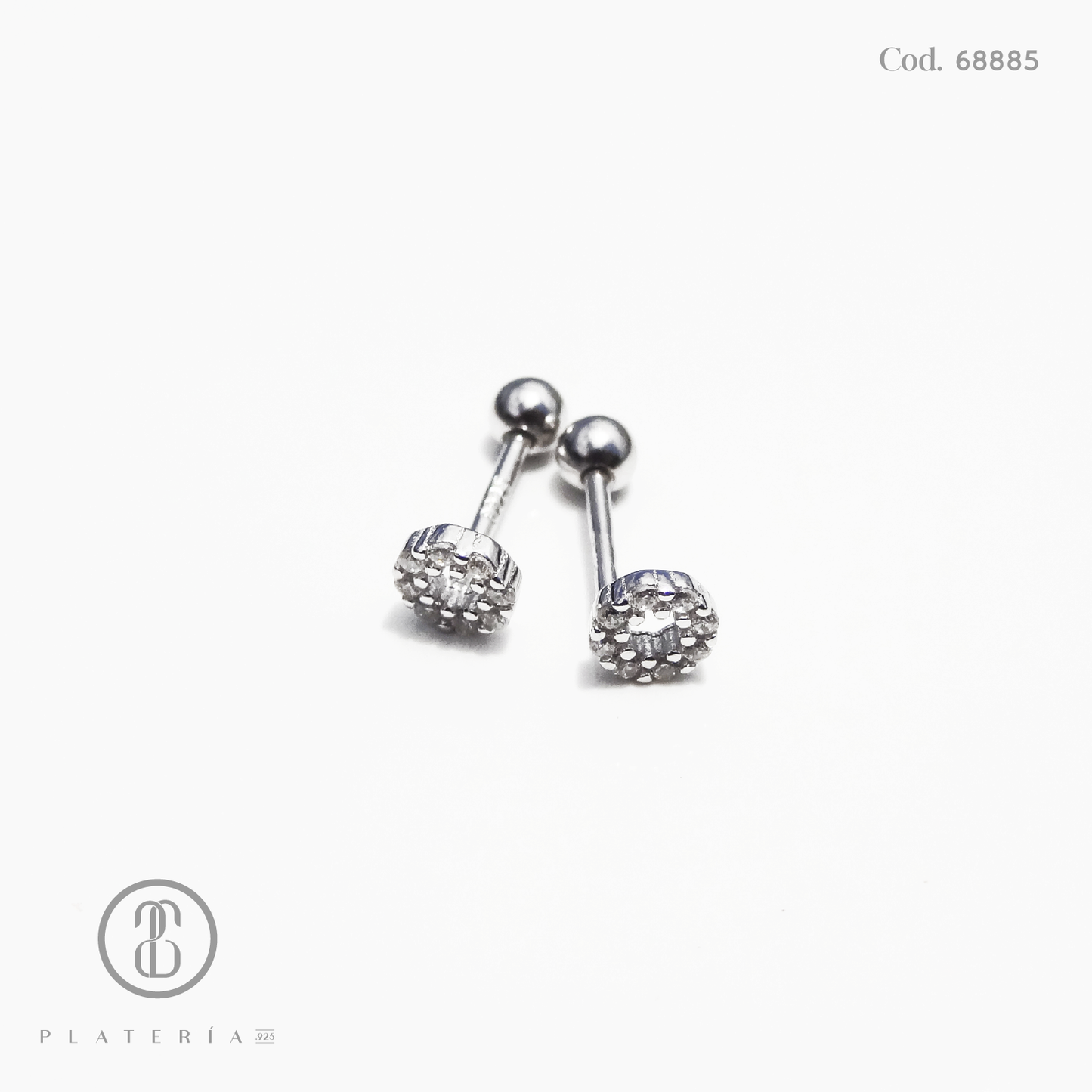 ARETE RODINADO CIERRE BOLITA CIRCULO ZIRCON PLATA.925