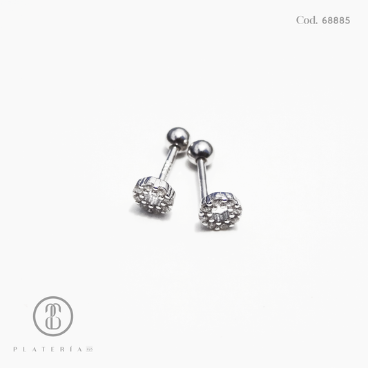 ARETE RODINADO CIERRE BOLITA CIRCULO ZIRCON PLATA.925