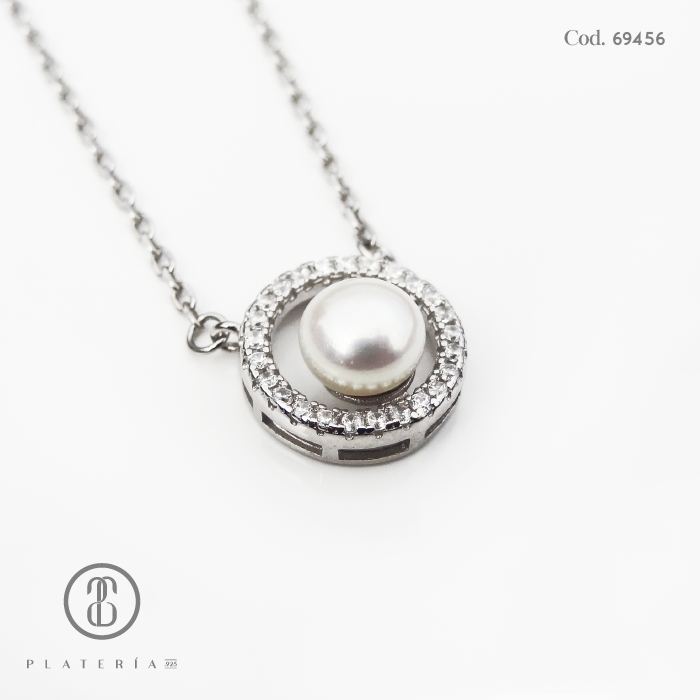 GARGANTILLA RODINADA PERLA CULTIVADA PLATA.925