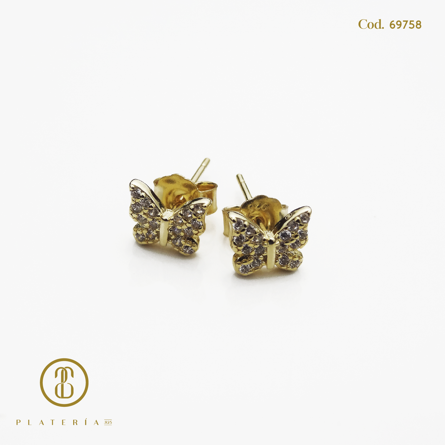 ARETE DORADO BAÑO 14K MARIPOSA PLATA.925