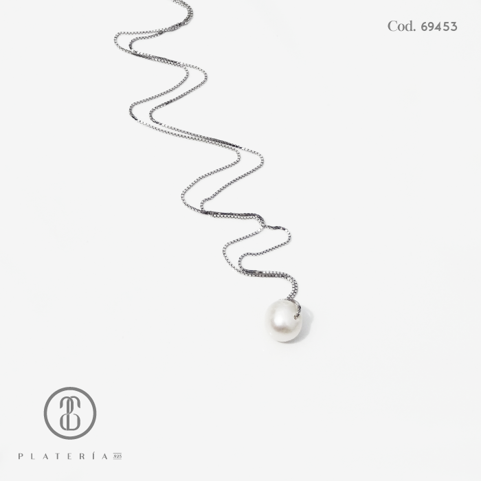 GARGANTILLA RODINADA PERLA CULTIVADA 8MM PLATA.925