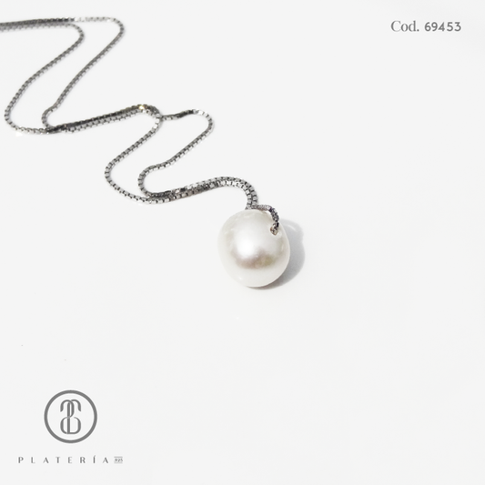 GARGANTILLA RODINADA PERLA CULTIVADA 8MM PLATA.925