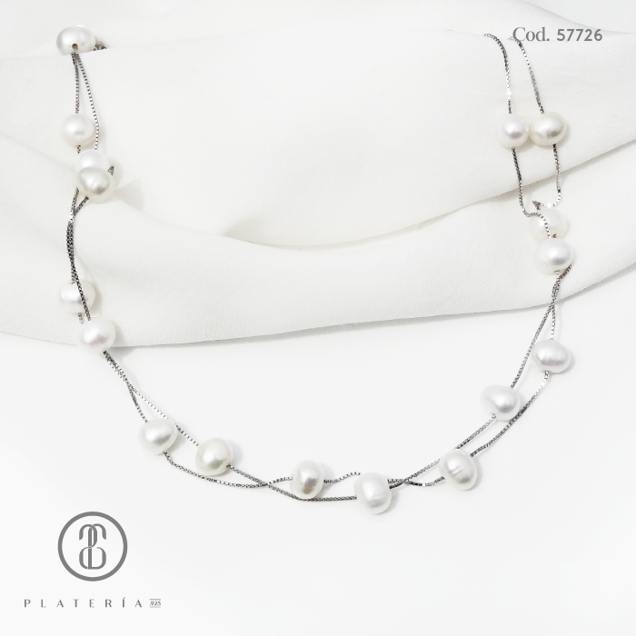 COLLAR LARGO PERLA CULTIVADA PLATA.925