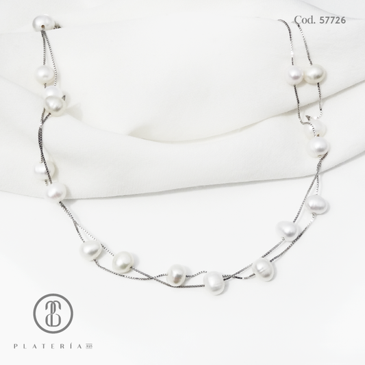 COLLAR LARGO PERLA CULTIVADA PLATA.925