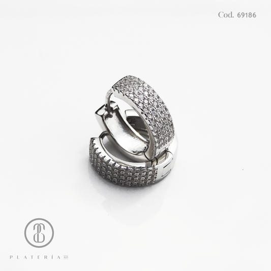 HUGGIE RODINADO 15MM PAVE PLATA.925