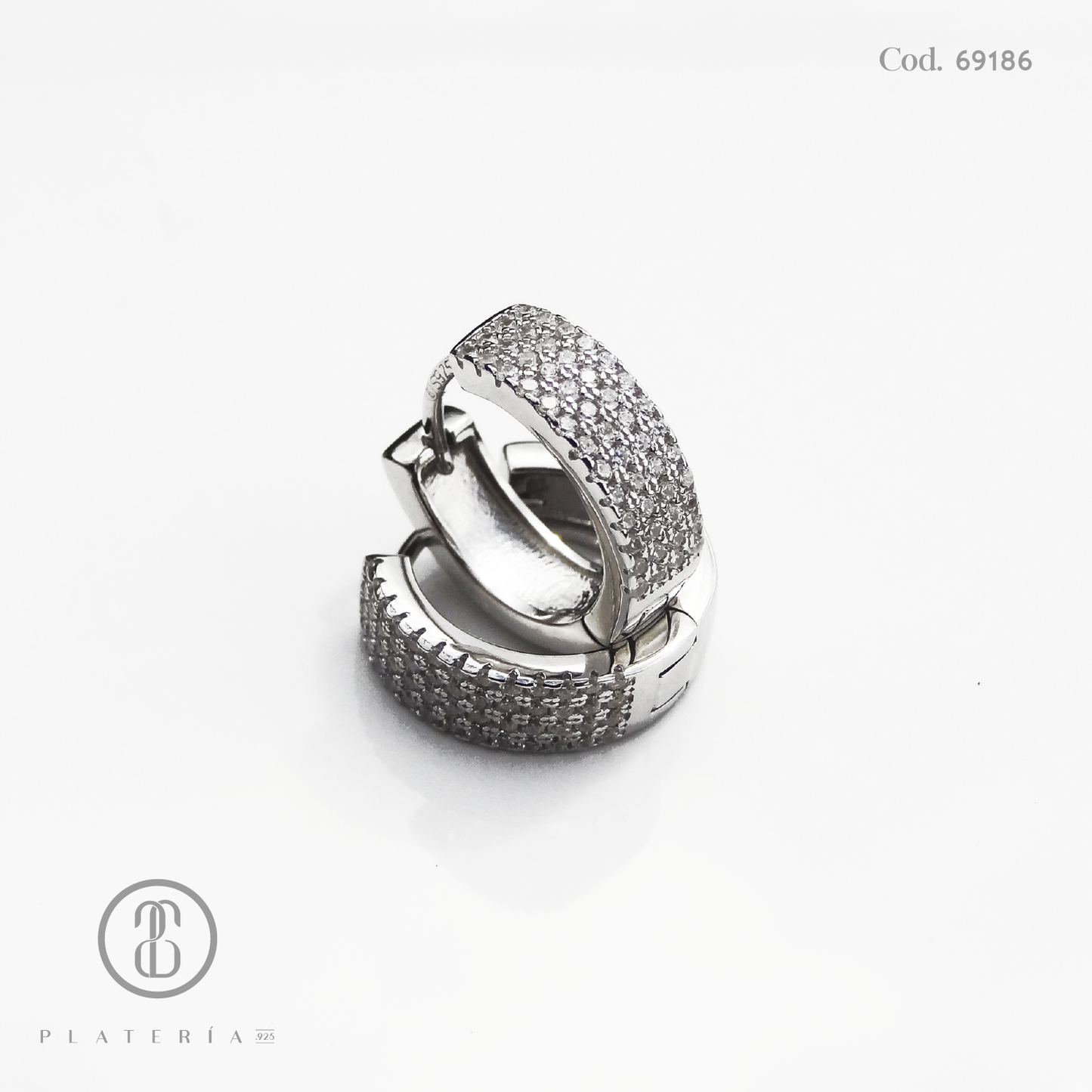 HUGGIE RODINADO 15MM PAVE PLATA.925