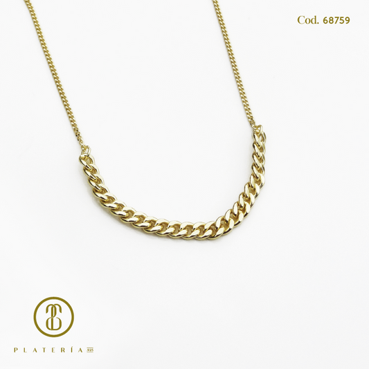 GARGANTILLA DORADA BAÑO 14K MARTILLADA PLATA.925