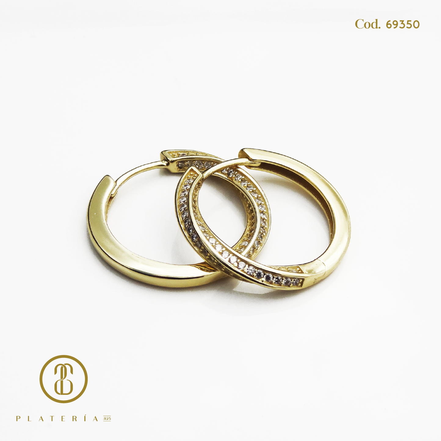 HUGGIE DORADO BAÑO 14K 22MM TIPO MELCOCHA PLATA.925