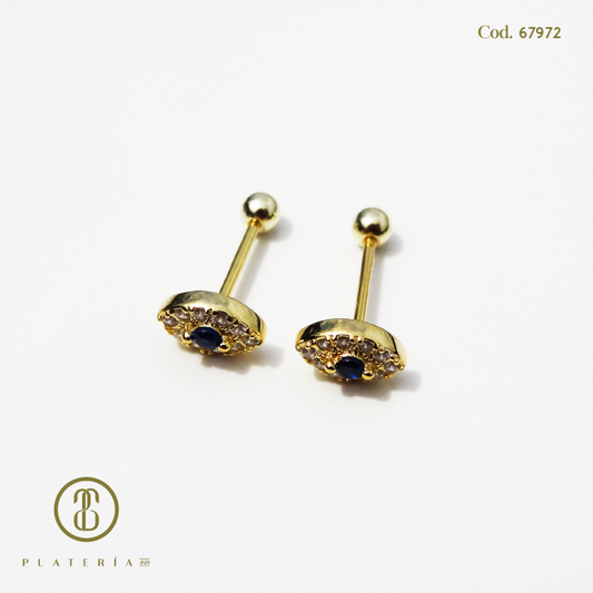 ARETE DORADO BAÑO14K OJITO CIERRE BOLITA PLATA.925
