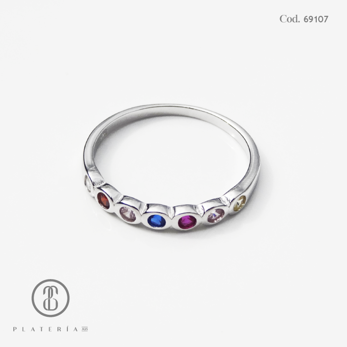 ANILLO RODINADO COLORES PLATA.925