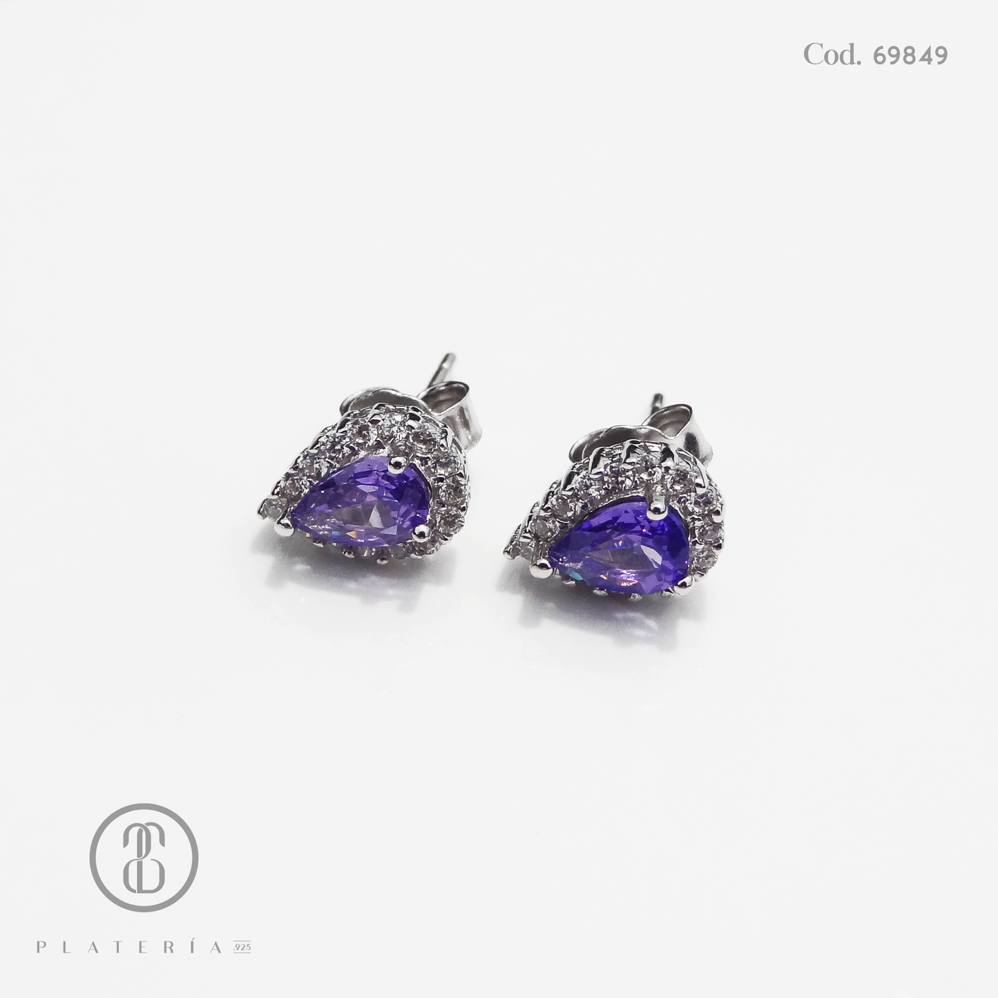 ARETE RODINADO GOTA ZIRCON MORADO PLATA.925