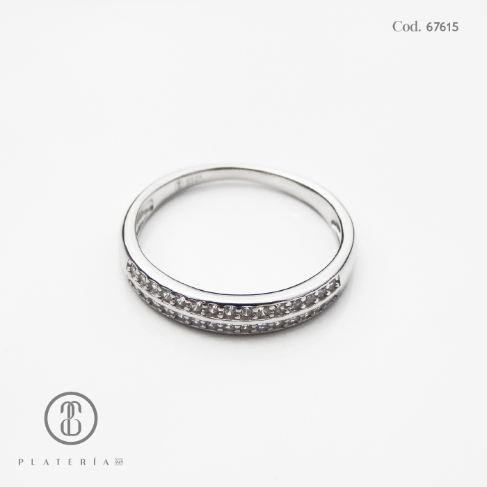 ANILLO RODINADO MAT CINTILLO PAVE PLATA.925