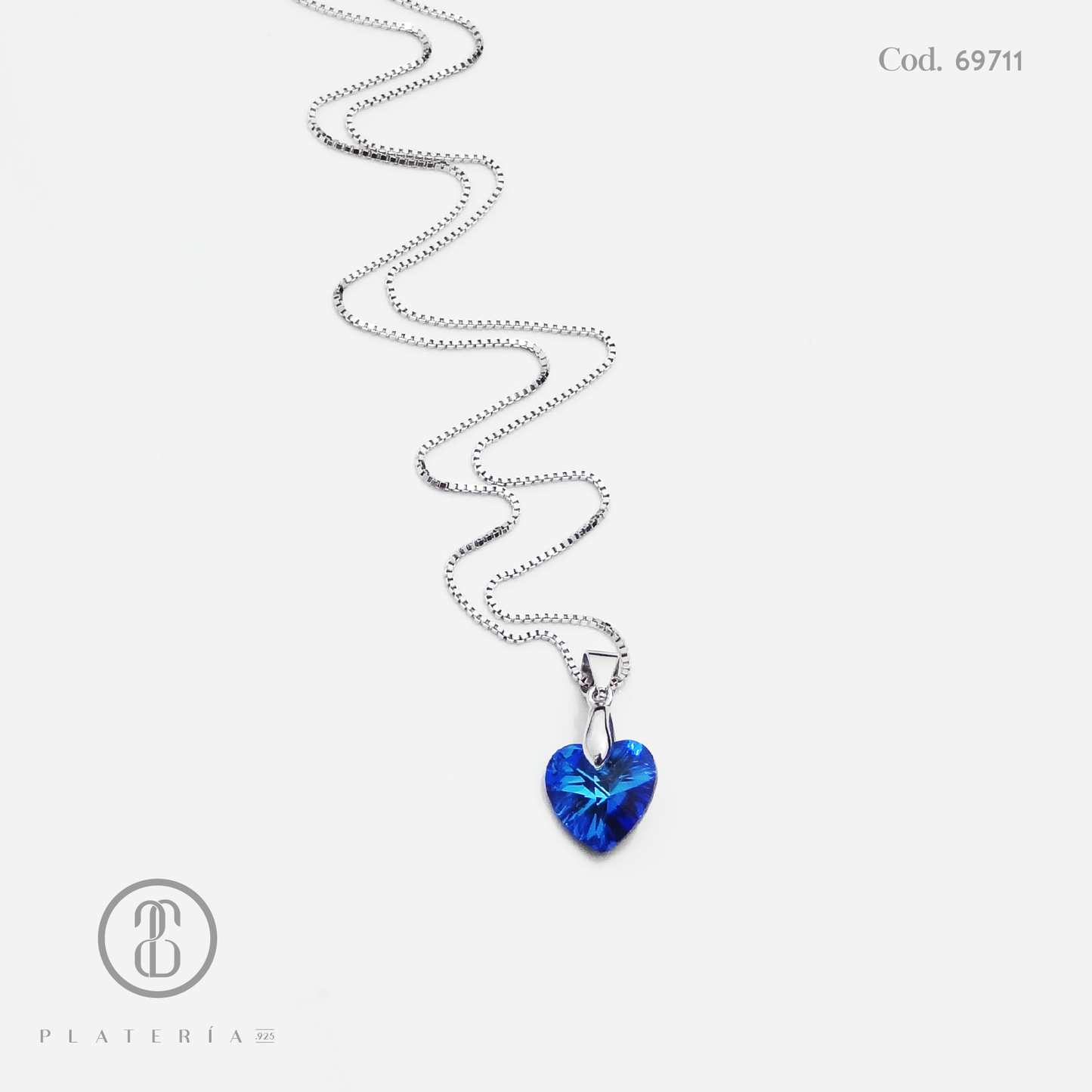 GARGANTILLA RODINADA CORAZON CRISTAL SWAROSVKI AZUL PLATA.925