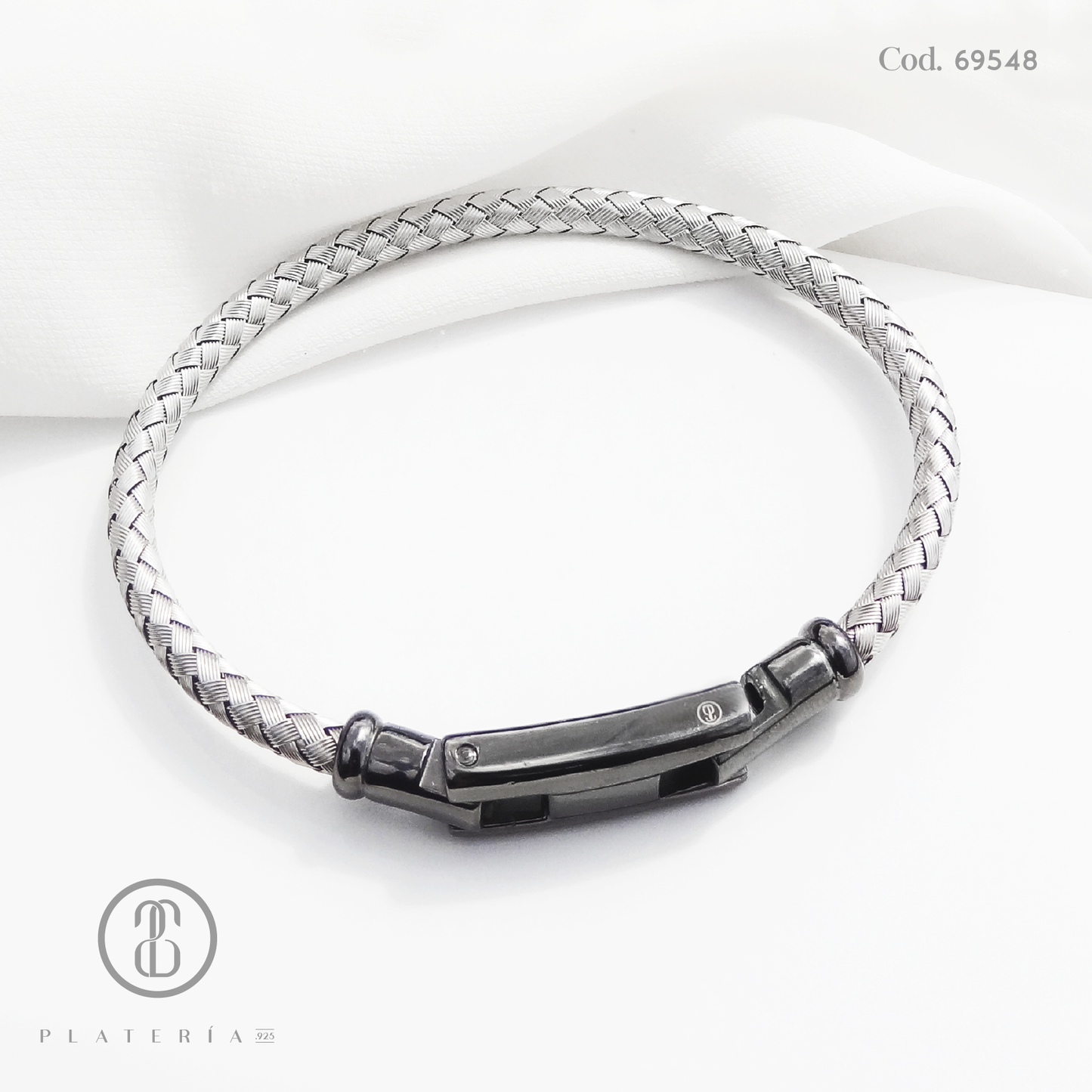 ARO PARA CABALLERO BASE RODIO TRENZADO PLATA.925