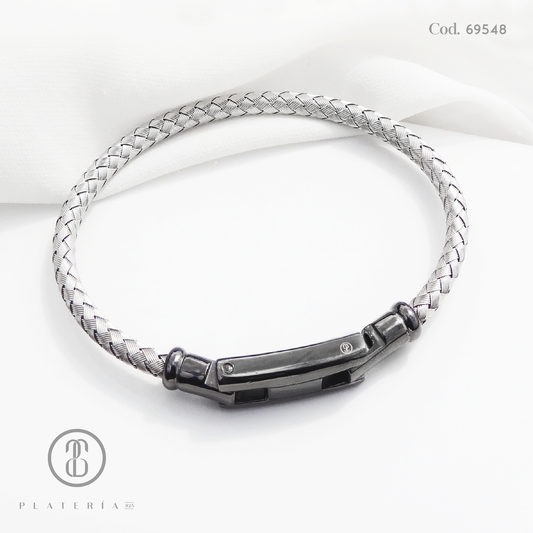 ARO PARA CABALLERO BASE RODIO TRENZADO PLATA.925