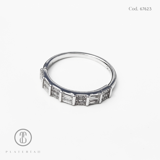 ANILLO RODINADO MAT CINTILLO BAGUETTE PLATA.925
