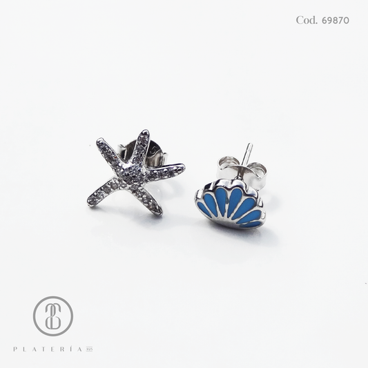 ARETE RODINADO MIS- MATCHED CONCHITA Y ESTRELLA PLATA.925