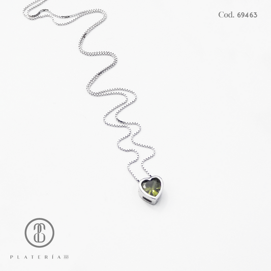 GARGANTILLA RODINADO CORAZON 6MM PERIDOTO PLATA.925