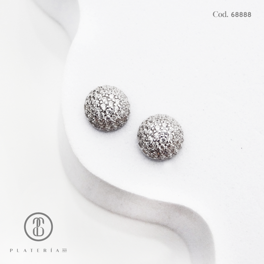 ARETE RODINADO MEDIA BOLA PAVE PLATA.925