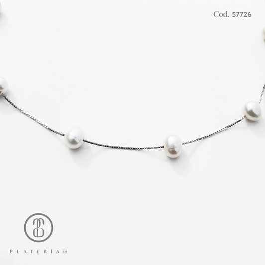 COLLAR LARGO PERLA CULTIVADA PLATA.925