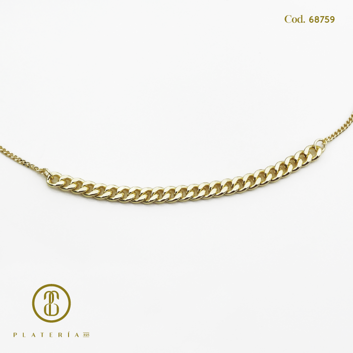 GARGANTILLA DORADA BAÑO 14K MARTILLADA PLATA.925