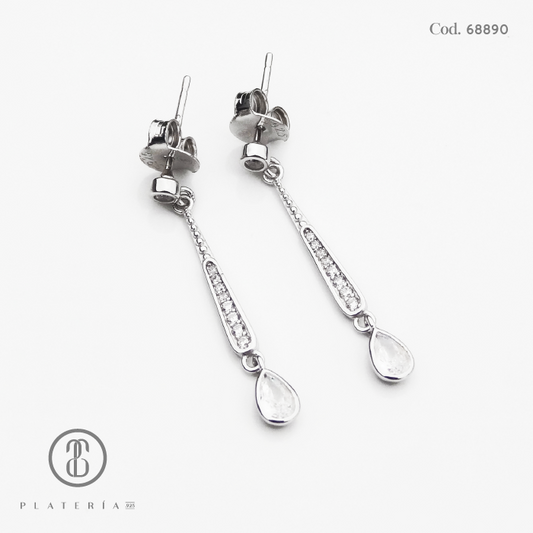 ARETE RODINADO LARGO GOTA PLATA.925
