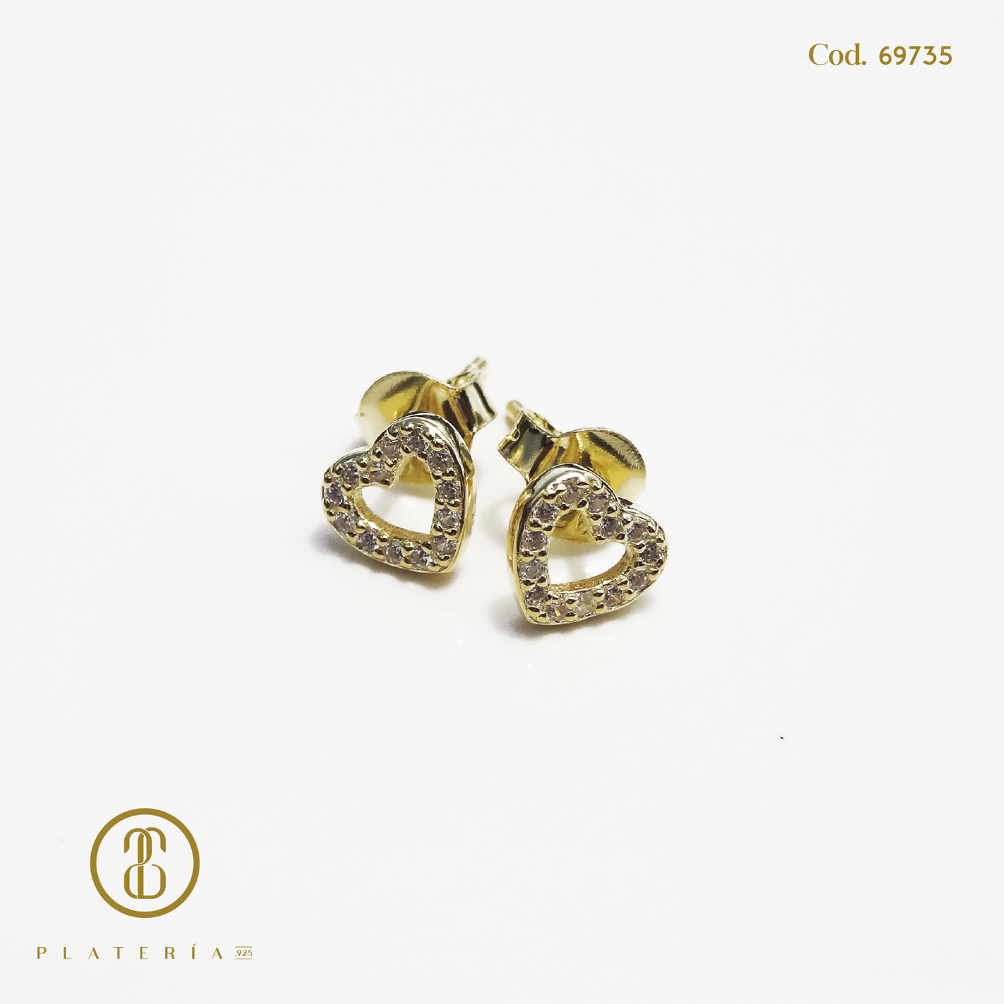 ARETE DORADO BAÑO 14K CORAZON PLATA.925