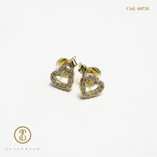 ARETE DORADO BAÑO 14K CORAZON PLATA.925