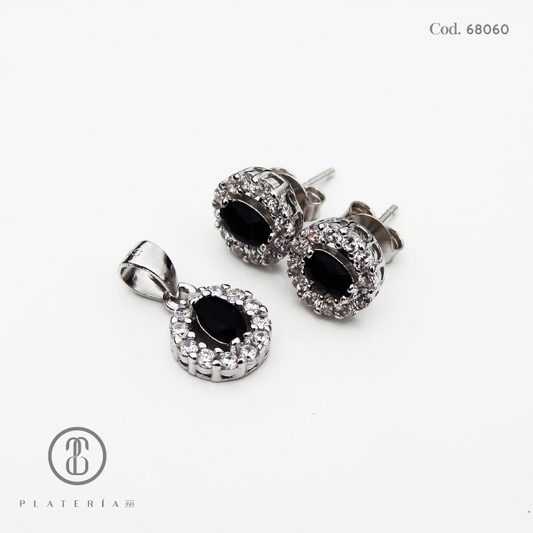 JUEGO RODINADO ZIRCON NEGRO PLATA.925