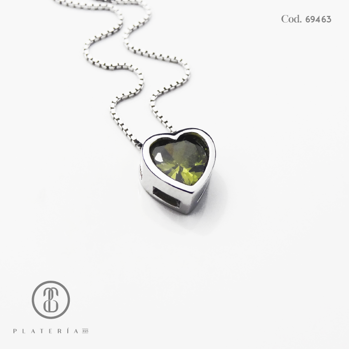 GARGANTILLA RODINADO CORAZON 6MM PERIDOTO PLATA.925
