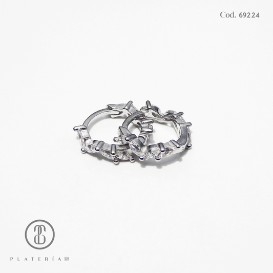 HUGGIE RODINADO HOJITAS ZIRCON PLATA.925