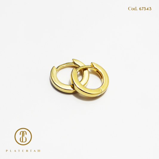 HUGGIE DORADO BAÑO 14K 10MM PLATA.925