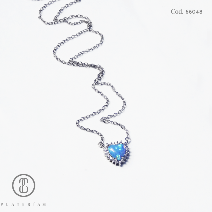 GARGANTILLA CORAZON OPALO CELESTE PLATA.925